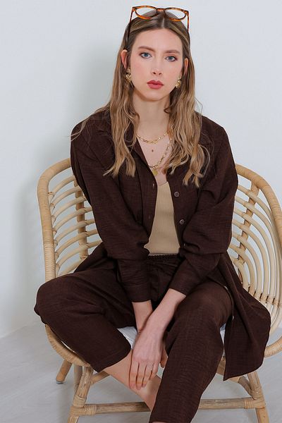 Bigdart Damski brązowy lniany top oversize w kolorze brązowym 6622