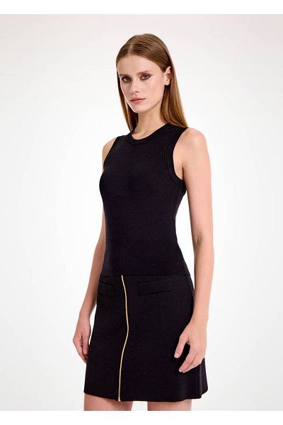 Knitss Μαύρο πλεκτό μπλουζάκι από μαλλί Merino