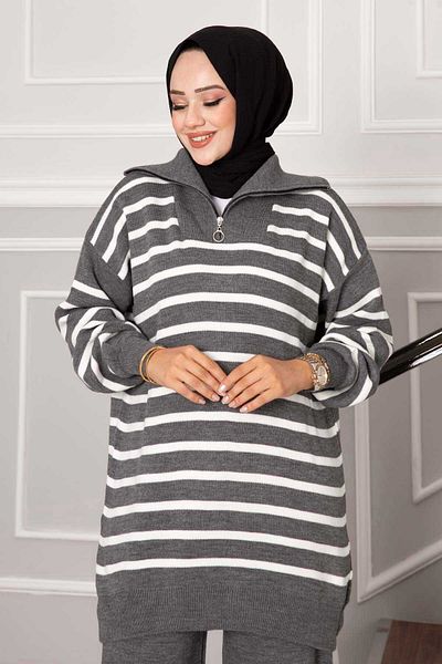 EBRUTESETTÜR Trucker Collar Zippered Knitwear Set