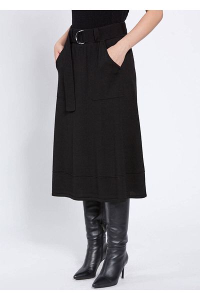 Knitss Merino Wool Black Knitwear Skirt with Belt Detail