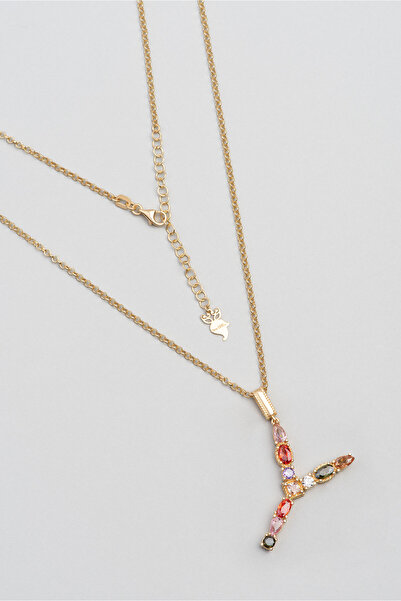 So CHIC... Y Harfi Günışığı Renkli 18 Ayar Sarı Altın Kaplama Gümüş Kolye