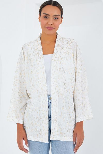 Bigdart Ecrufarbener vergoldeter Strickkimono für Damen 5925