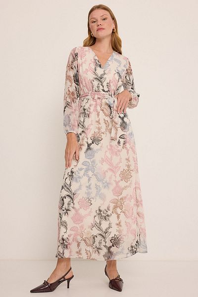 Bigdart Női Dusty Rose fekete virágmintás sifon ruha 2134