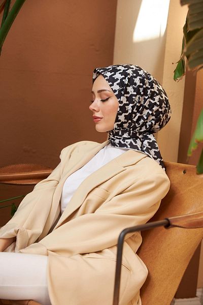 İpekhan Μαλακό κασκόλ Aura Houndstooth Μαύρο Λευκό 1155-13