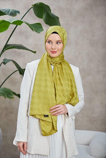 İpekhan Μοτίβο Neo Houndstooth Μεταξένιο Σάλι Ζακάρ Λάδι Πράσινο 9010-05