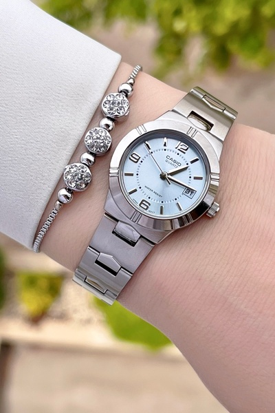 Casio Kadranı Mavi Kordonu Metalik Renk 24 Ay Garantili Kadın Kol Saati