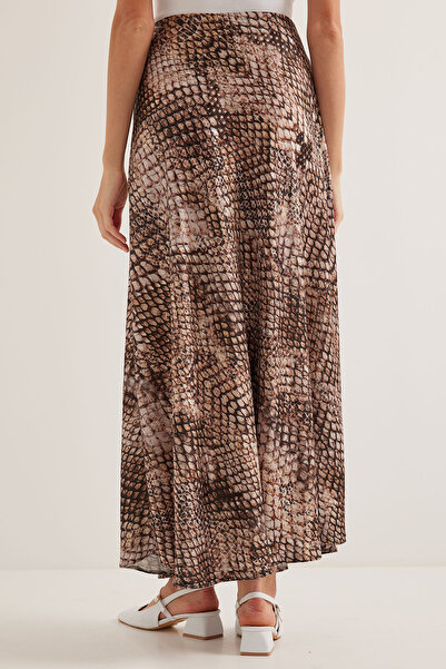 Bigdart Kadın Kahve Bej Desenli Saten Etek 15877