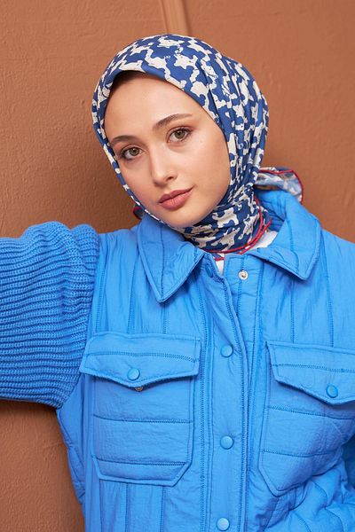 İpekhan Μαλακό κασκόλ Aura Houndstooth Σκούρο Μπλε 1155-07