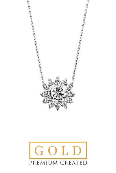 So CHIC... Beyaz Altın Sertifikalı Premium Created Taşlı Tektaş Kolye