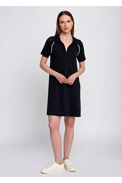 Knitss Rochie de tricotaj din bumbac organic cu detalii contrastante bleumarin