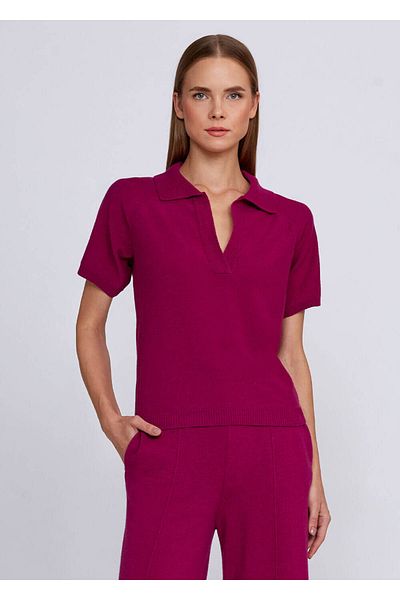 Knitss Top tricot roz cu guler polo amestecat de cașmir