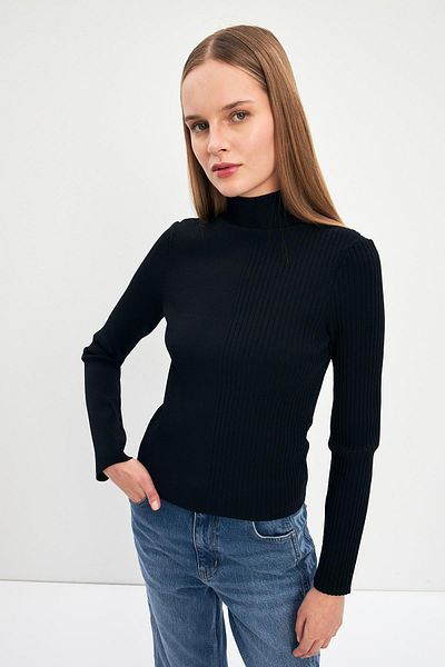 Setre Tricotaj negru cu mânecă lungă cu gât