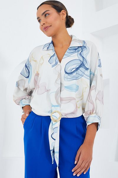 Bigdart Γυναικείο πουκάμισο Oversize Flowy Crop Satin 906 - Μπλε