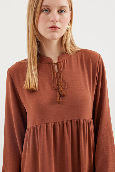 Bigdart 1627 Collar Lace-Up Hijab Dress - A. Tile