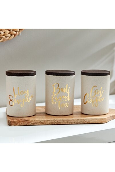 Home Box برطمان شاي وقهوة وسكر من قشر الأرز من بيوس - مجموعة من 3 قطع