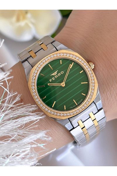 FERRO 3 Atm Water Resistant Steel Cord Women's Wristwatch and Bracelet - Ion Plated Case Bfl21366-D10