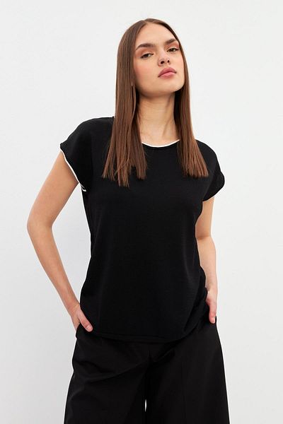 Setre Black-White Crew Neck Short Sleeve Knitwear