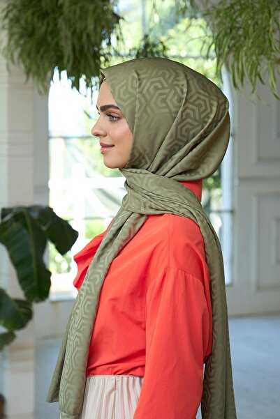 İpekhan 9013-09 Model Summer Sparkle Collection - Silky Jacquard Khaki Shawl