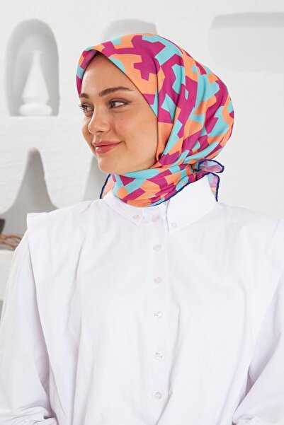 İpekhan Relax Geometirk Venus Soft Scarf Turquoise Red 1137-05