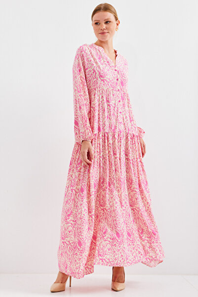 Bigdart Gemustertes rosafarbenes Hijab-Kleid aus Viskose für Damen 2423