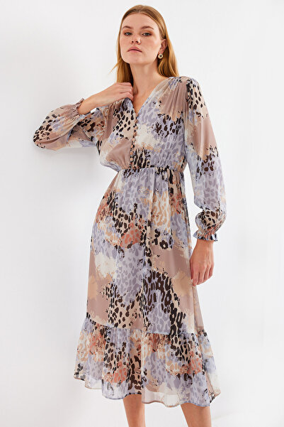 Bigdart Šedé šifonové šaty se vzorem 2137