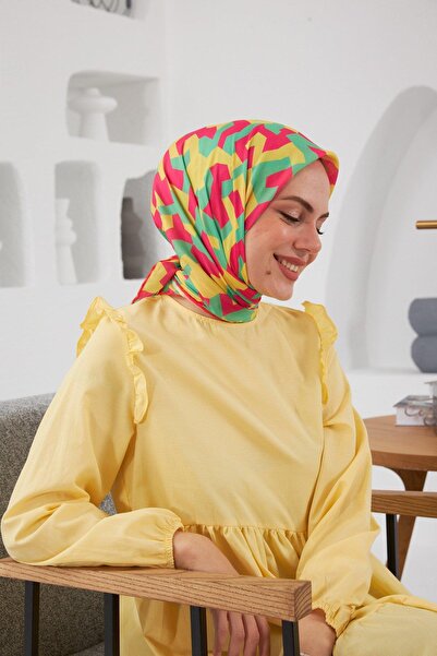 İpekhan Relax Geometirk Venus Soft Scarf Pink Green 1137-01