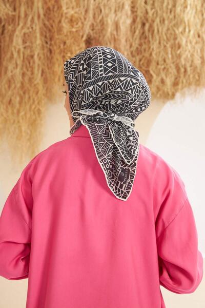 İpekhan GEomEtric PattErnEd Black Silk Scarf - Cotton ViscosE 1112-08