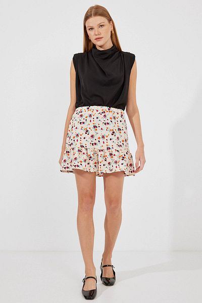 Bigdart 1884 Patterned Viscose Mini Skirt - Cream Color