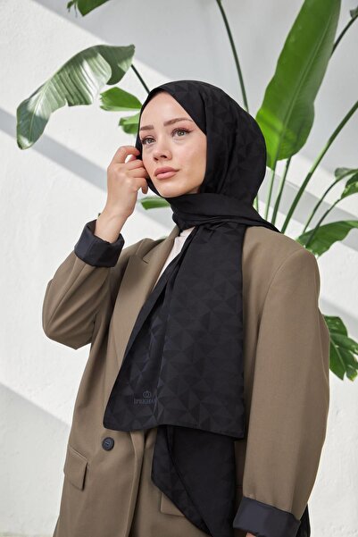 İpekhan Şal jacquard mătăsos cu model triunghi de mătase negru 9005-03