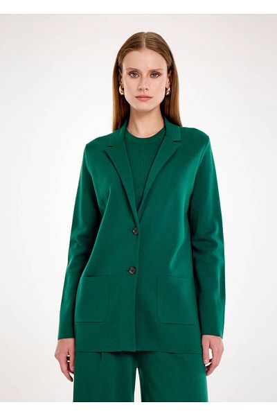 Knitss Jachetă Blazer din tricotaje verde din lână merinos