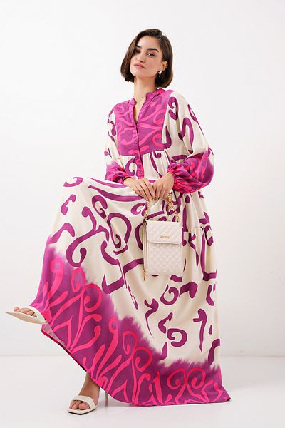 Bigdart Fuchsia Ecru Viscose Women's Hijab Dress - 2423