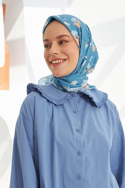 İpekhan Φουλάρι από βαμβακερή βισκόζη Daisy Indigo