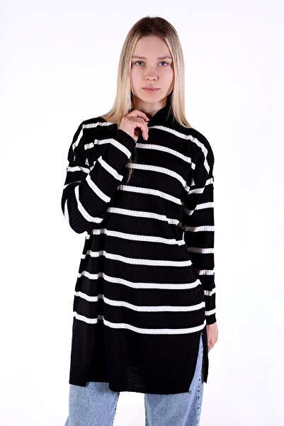 Rays Black Striped Turtleneck Tunic 5415