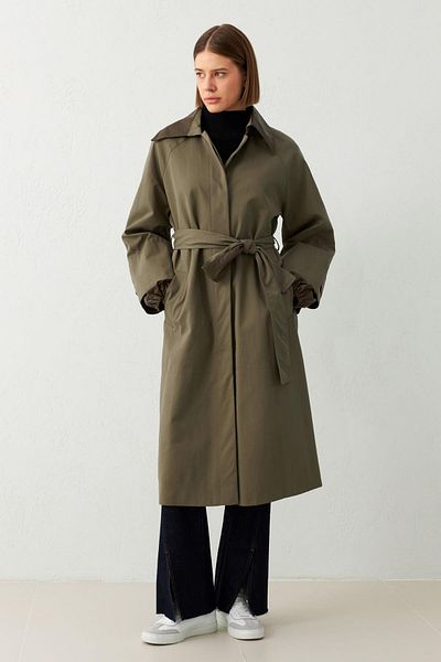 Setre Long Brown Collar and Belted Trench Coat