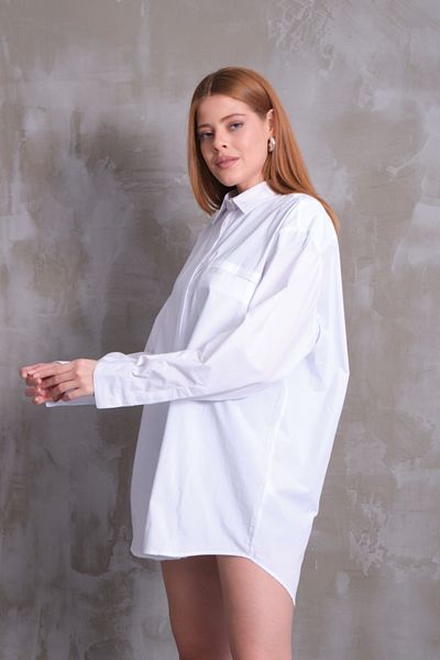 Moda Days Cotton Large Size Women's White Shirt with Pockets