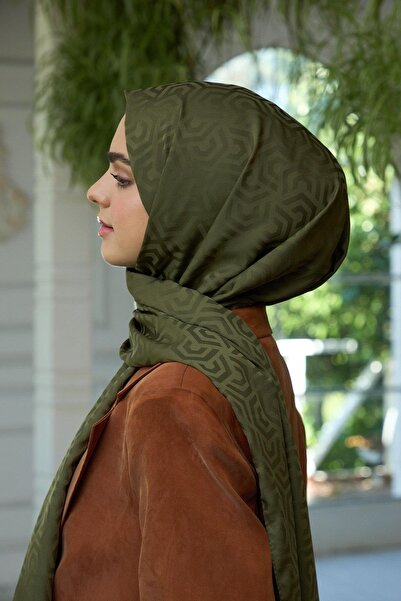 İpekhan Silky Jacquard Shawl Dark Khaki - Summer Sparkle Collection 9013-04