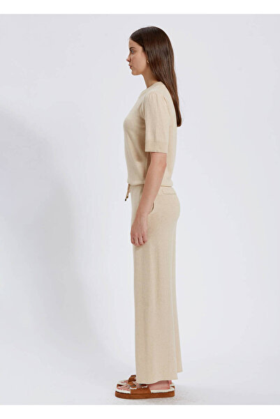 Knitss Kaşmir Karışımlı Bağcıklı Bej Triko Pantolon