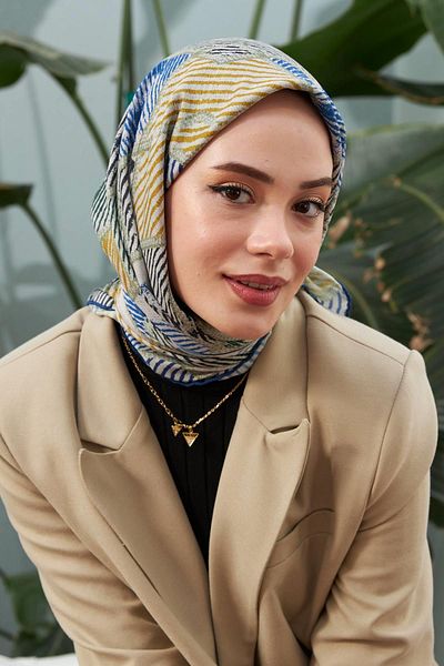İpekhan Σειρά μοτίβων γραμμής İpekhan Φουλάρι Indigo Cotton Viscose 1128-05