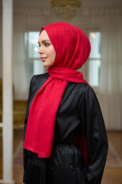 İpekhan Red Silky Jacquard Shawl - Summer Sparkle Collection 9016-03