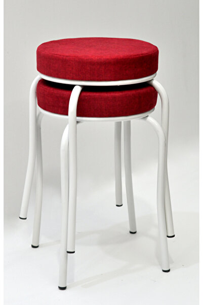 TABURECİM Tabure (2 ADET) Beyaz Ayaklı, Mina Kumaş, Metal Ahtapot Ayak