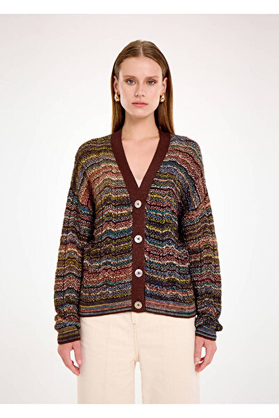 Knitss Alpaka Karışımlı Kahve Renk Geçişli Triko Hırka