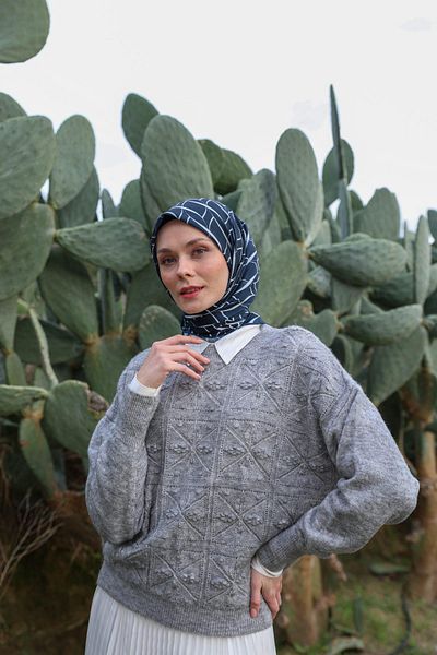 İpekhan Μαλακό κασκόλ Evoline Pattern Dark Navy Blue 1168-06