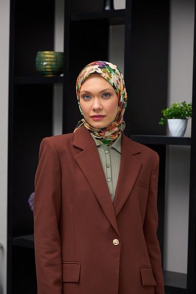 İpekhan Harmony Collection Navy Blue Pink Green Soft Scarf - 1179-05