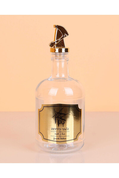 kurt41 500 ml Oil Pot with Gold Lid - Glass Transparent Olive and Sunflower Oil