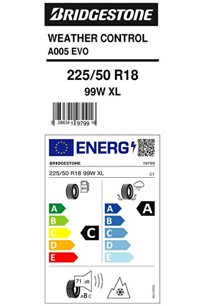 Bridgestone 225/50R18 99W XL M+S SFM WEATHER CONTROL A005EVO OTO 4MEVSİM LASTİĞİ (ÜRETİM YILI:2022)