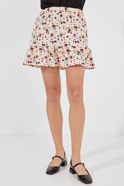 Bigdart 1884 Patterned Viscose Mini Skirt - Cream Color