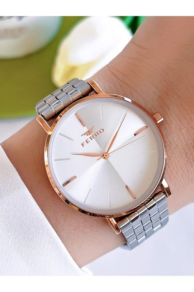 FERRO 3 Atm Water Resistant Ion Coated Women's Wristwatch and Bracelet - Steel Cord Efl21016-Ya