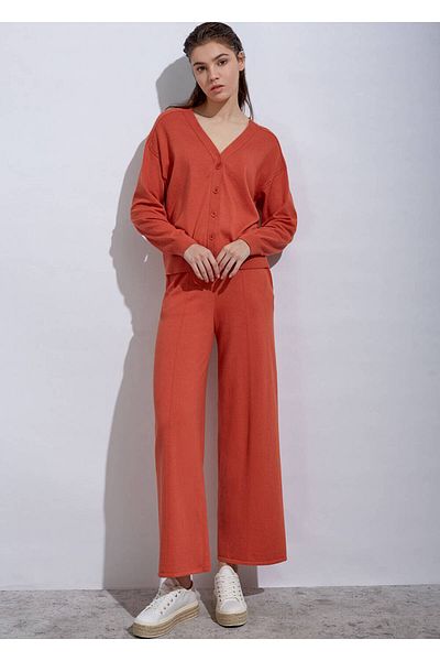 Knitss Cashmere Blended Orange Knitwear Trousers