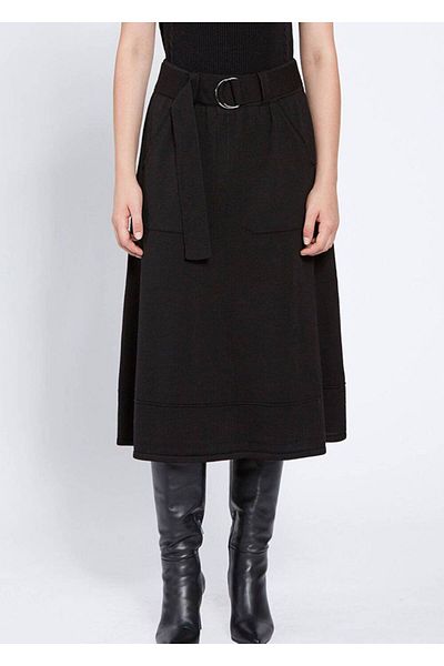 Knitss Merino Wool Black Knitwear Skirt with Belt Detail