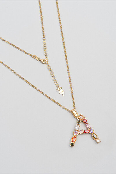 So CHIC... A Harfi Günışığı Renkli 18 Ayar Sarı Altın Kaplama Gümüş Kolye